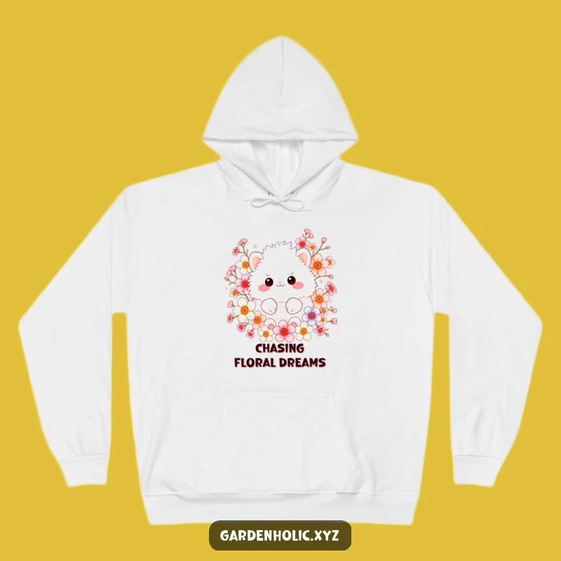 Funny Hoodie: Fluffy Creature in Blooms, Cozy Funny Gift