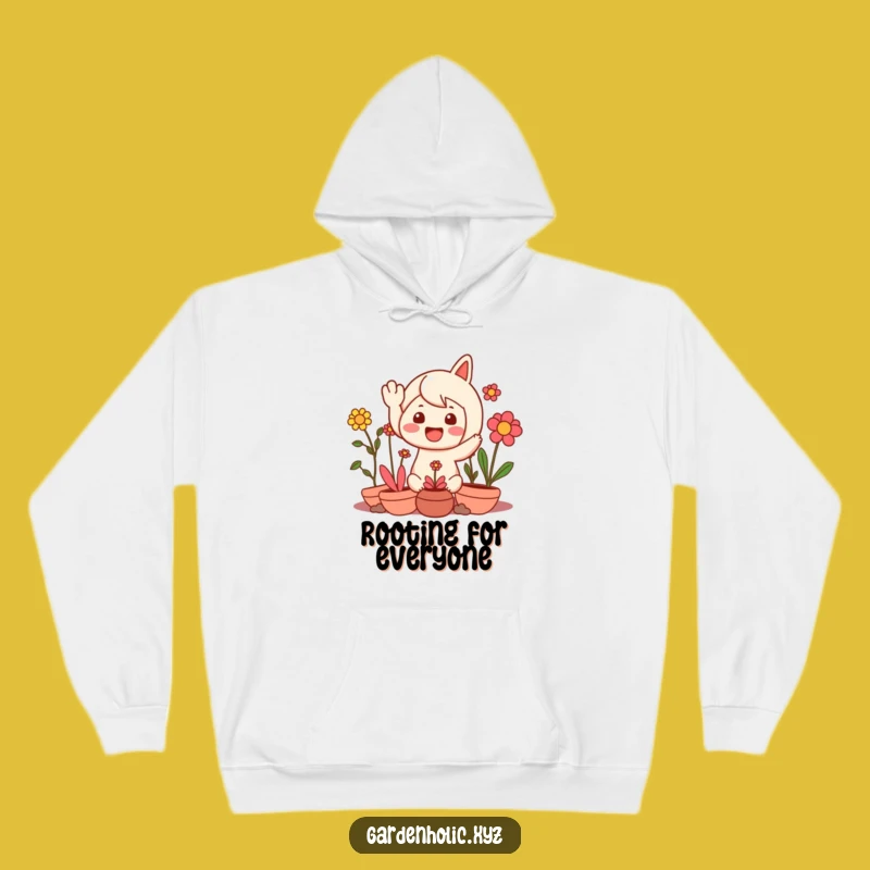 Cozy Funny Plant Lover Hoodie: Waving Character, Warm Nature Gift