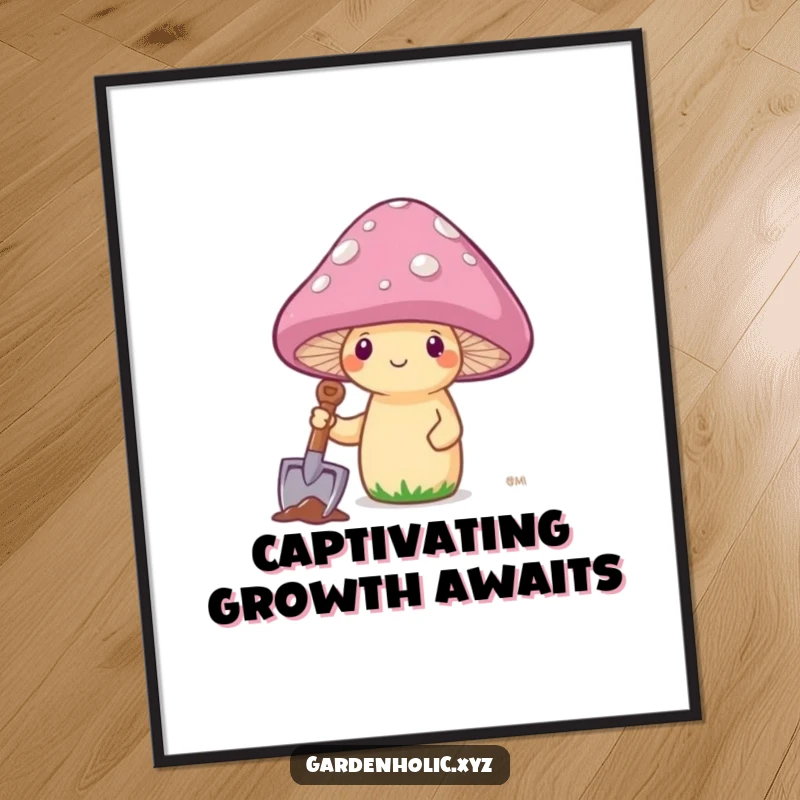 Funny Free Printable Wall Art: A smiling mushroom comically planting its own cap, adding humor to any room.