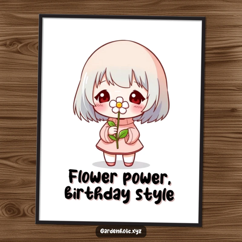 Funny Free Printable Wall Art: A character beams, proudly holding a tiny, delightful blooming flower for cheerful wall decor.