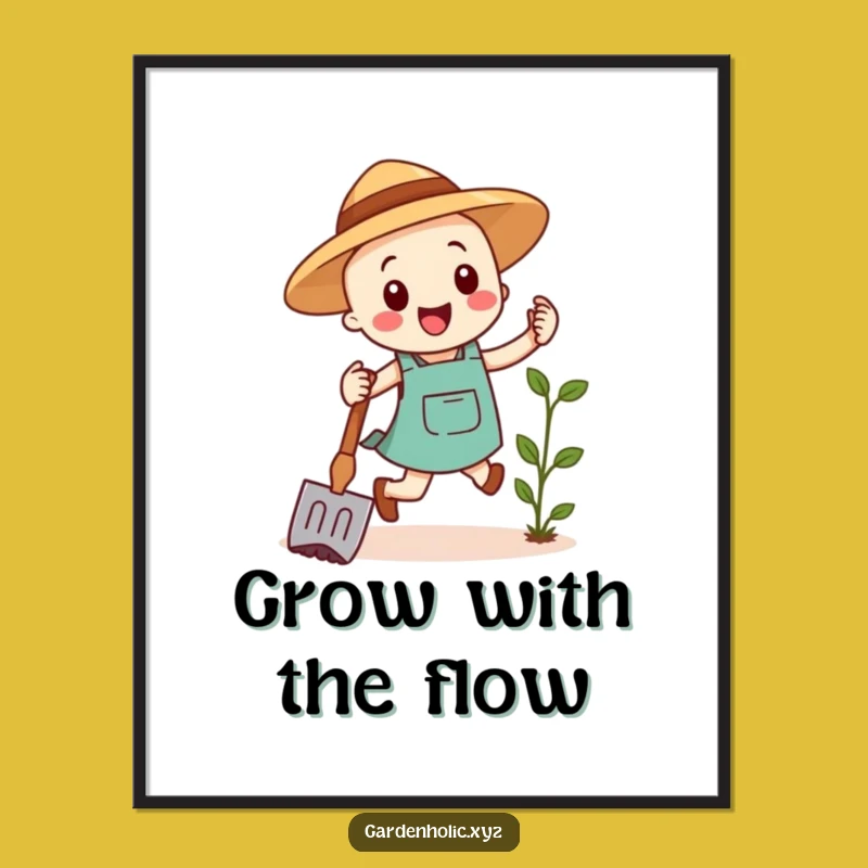 Free Printable Gardening Hoe Art: Funny Hop Downloadable Wall Art Gift