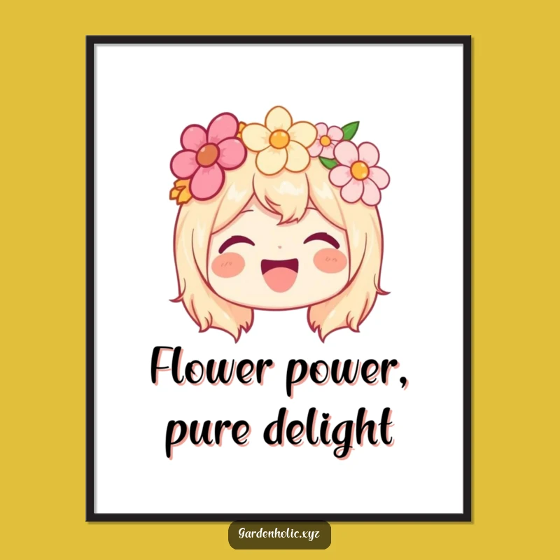 Free Printable Wall Art: Flower Crown Joyful Character, Hilarious Digital Download!