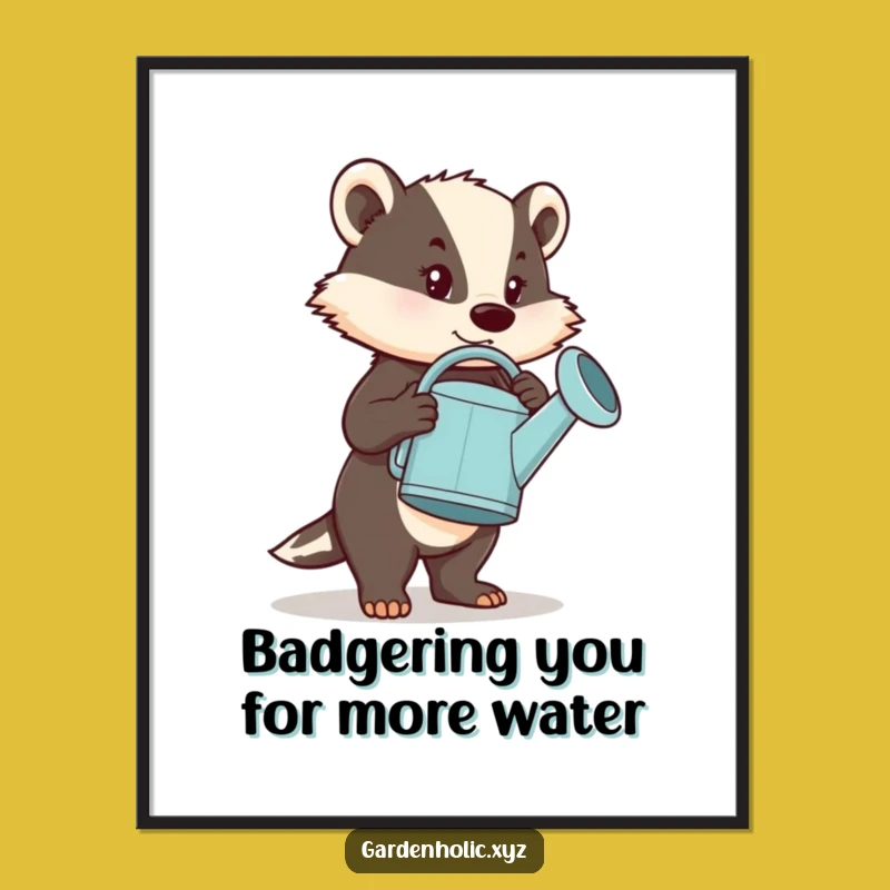 Free Printable Wall Art: Funny Badger Watering Can Humorous Downloadable Decor