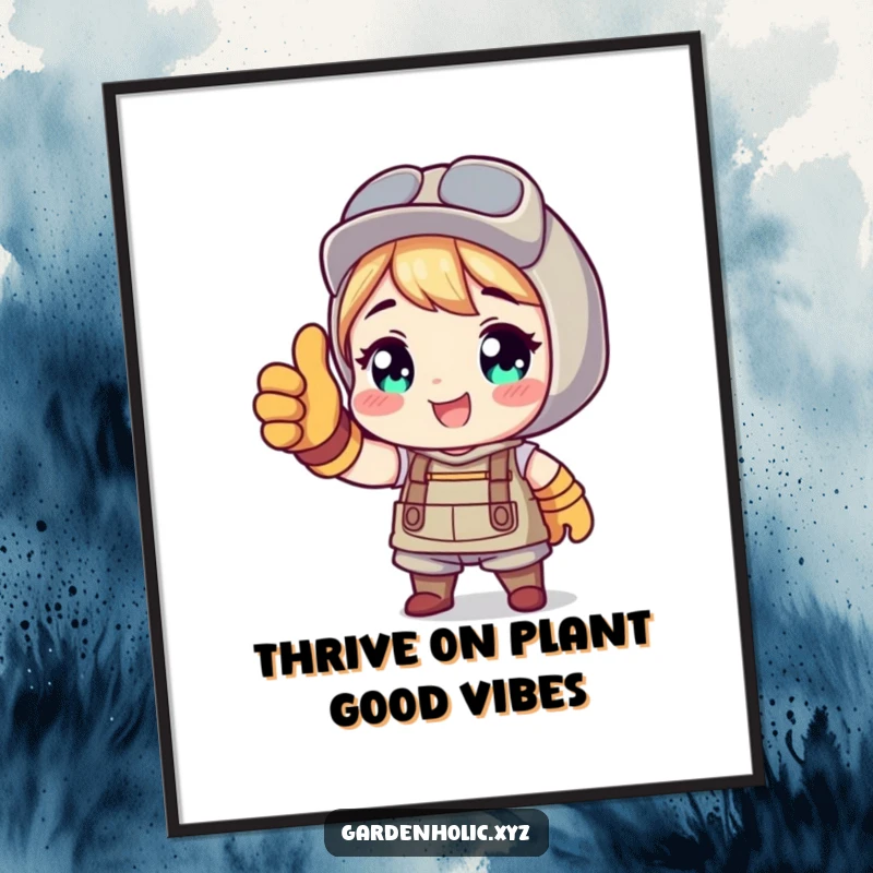 Funny Free Printable Wall Art: Character with gardening gloves giving a thumbs up, radiating positivity.