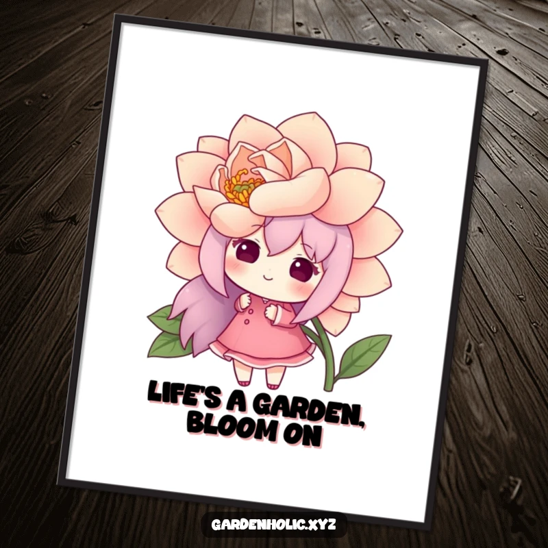 Funny Free Printable Wall Art: A character joyfully admiring an oversized, freshly bloomed flower, capturing a moment of natural beauty.