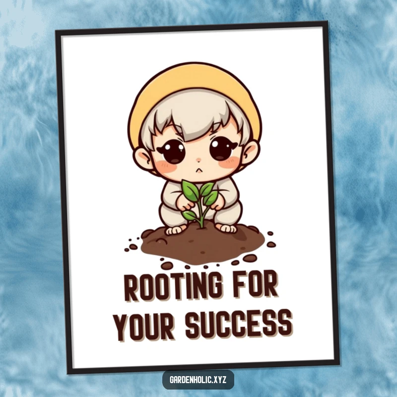 Funny Free Printable Wall Art: Character planting a small seed with a hopeful, determined expression.