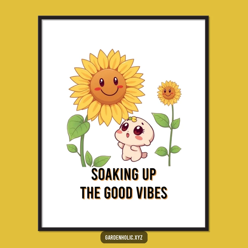 Funny Free Printable Wall Art: Surprised Character & Giant Sunflower - Downloadable Art