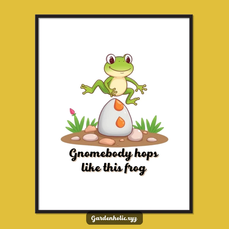 Free Printable Wall Art: Funny Frog Gnome Jump Humorous Downloadable Decor