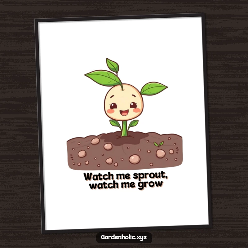 Funny Free Printable Wall Art: A happy sprout character cheerfully pops out of the ground, bringing life and joy.