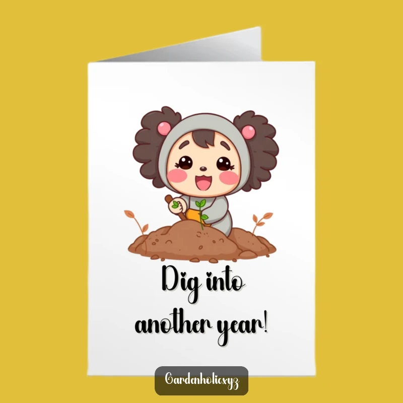 Free Printable Birthday Card: Digging Character Funny Downloadable Gift
