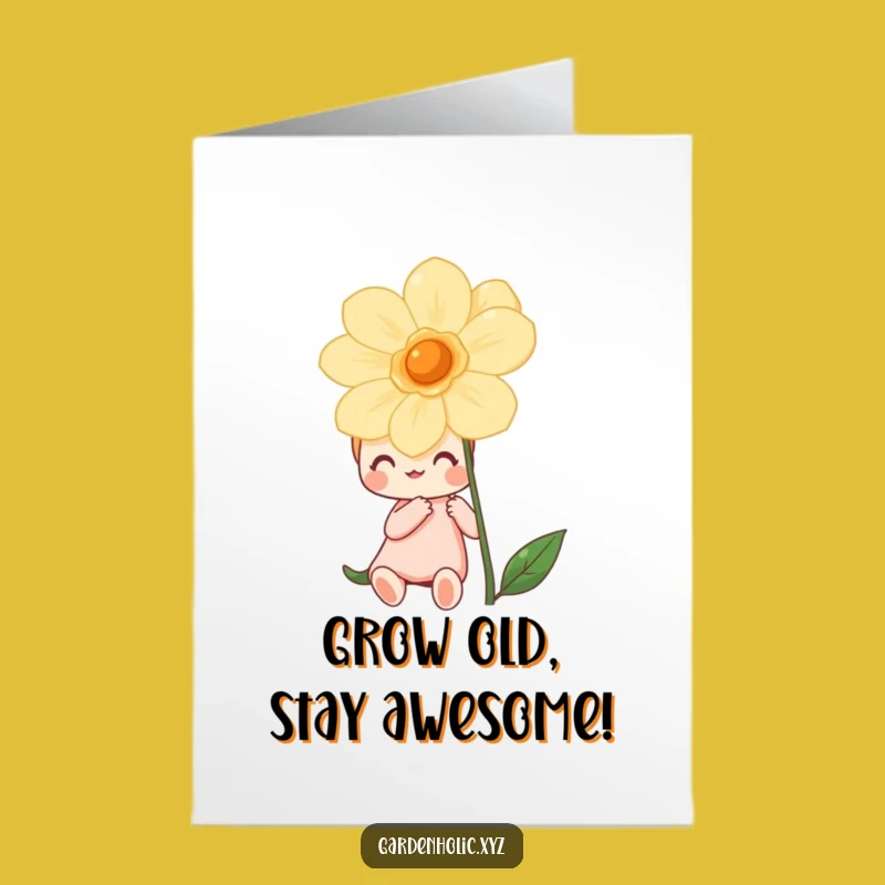 Free Printable Birthday Card: Admiring Flower Character - Funny Downloadable Gift