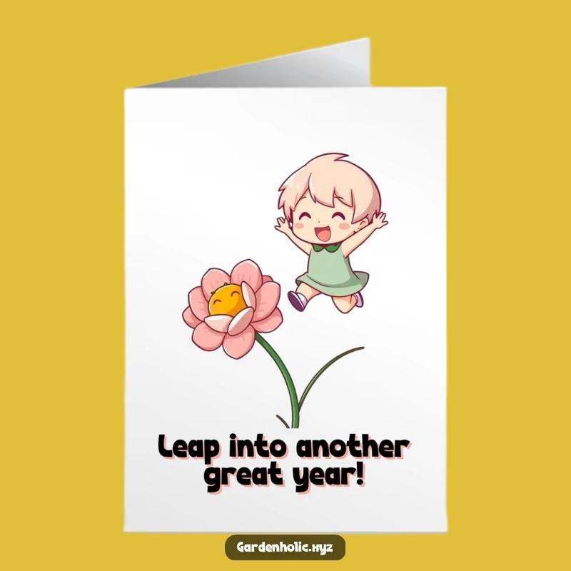 Free Printable Birthday Card: Funny Jumping Character Bloom Greeting, Downloadable Fun Gift