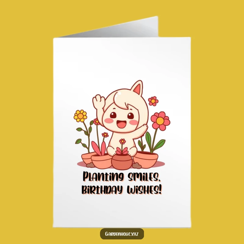 Free Printable Birthday Card: Happy Plants Character Wave - Funny Downloadable Gift