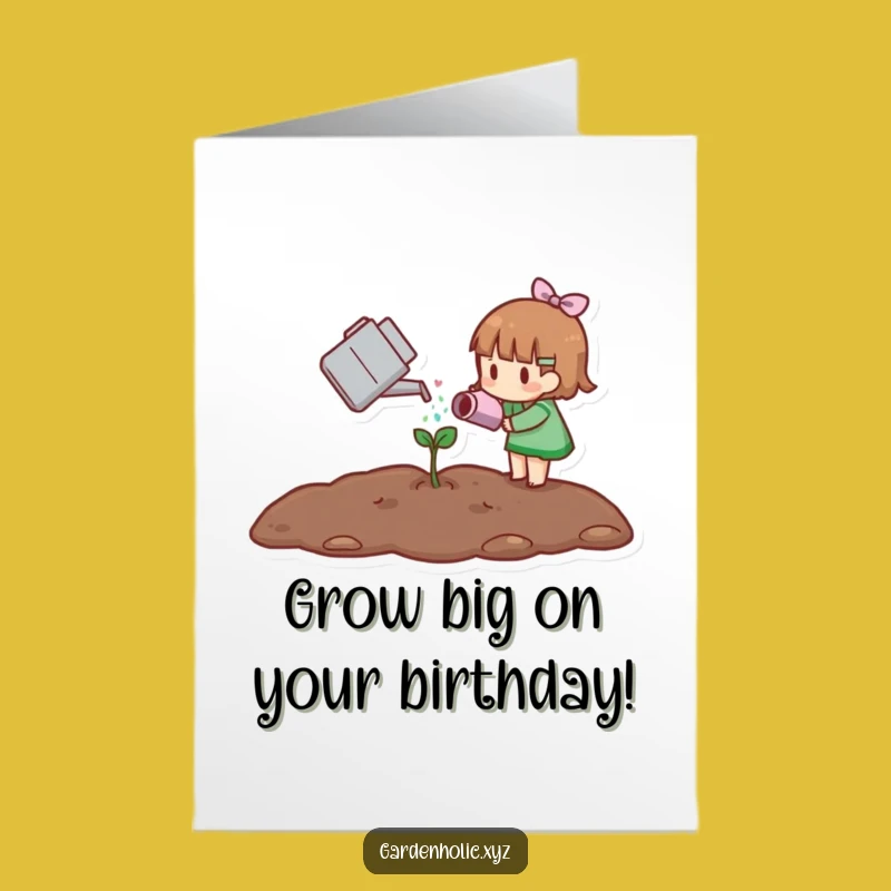 Free Printable Birthday Card: Sprout Watering Character Funny Gift