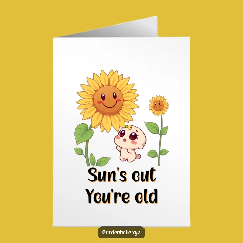 Free Printable Birthday Card: Surprised Character & Giant Sunflower - Funny Downloadable Gift