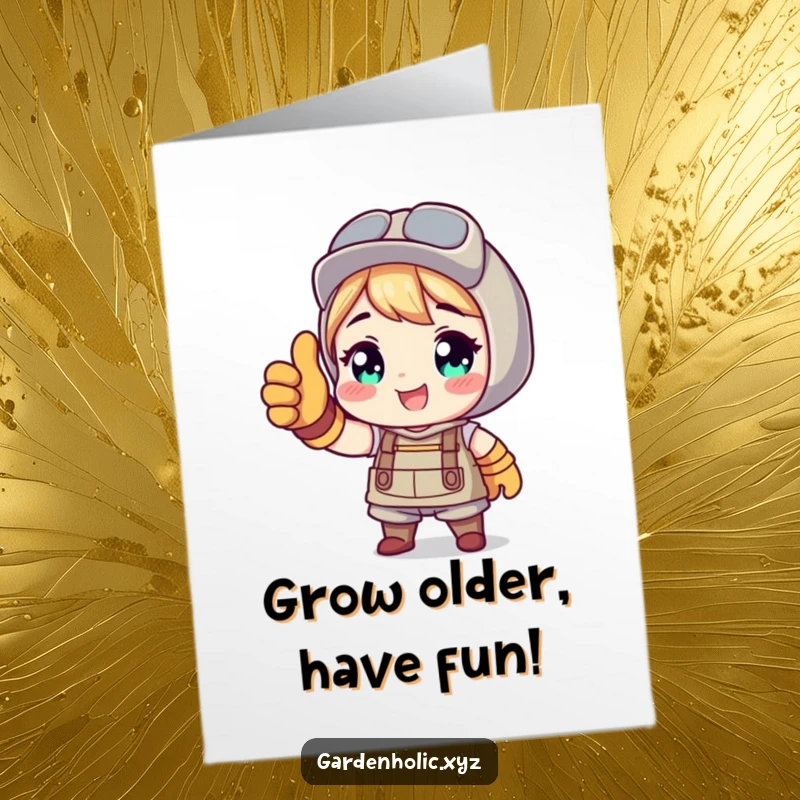 Funny Free Printable Birthday Card: Gardener with gloves giving thumbs up, ready to plant smiles.