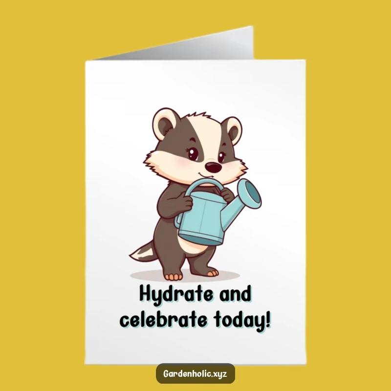 Free Printable Funny Badger Birthday Card: Big Watering Can Gag Download