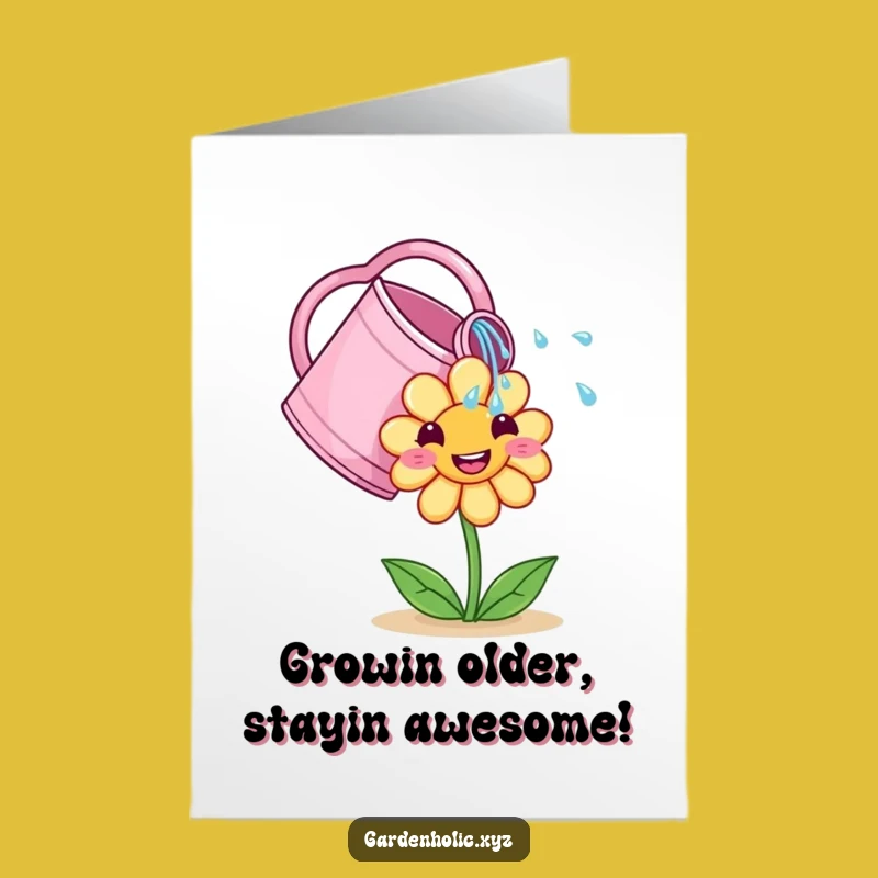 Free Printable Birthday Card: Watering Can Flower - Downloadable Joyful Greeting