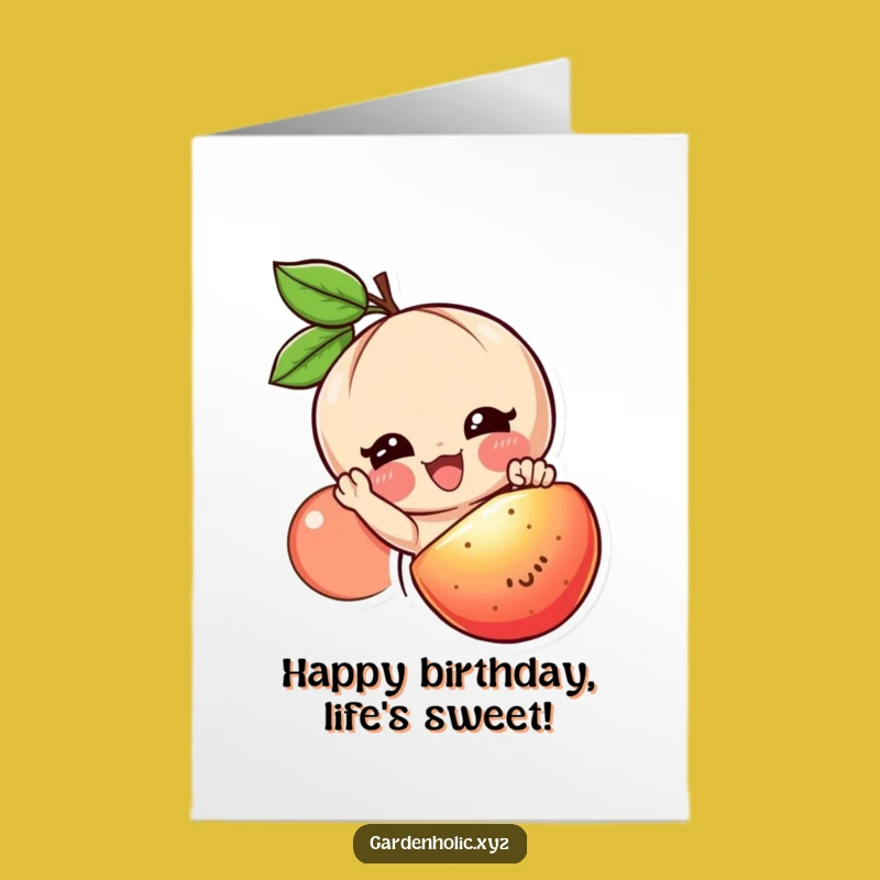 Free Printable Birthday Card: Fruit Reaching Character - Funny Downloadable DIY Gift