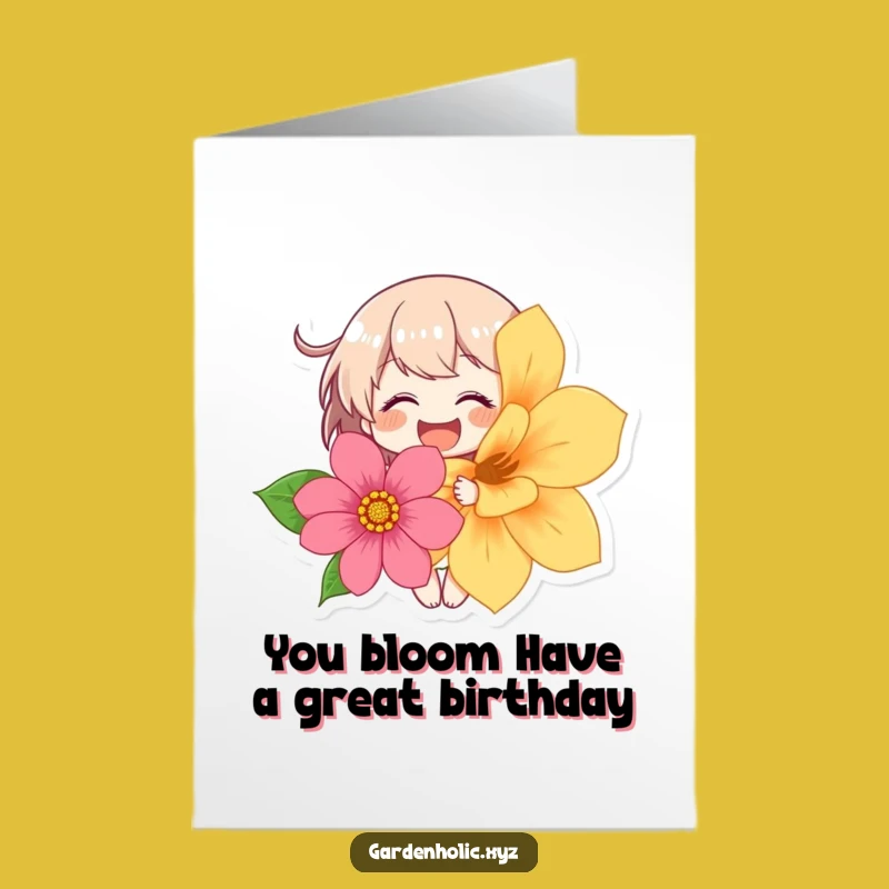 Joyful Free Printable Birthday Card: Giggling Flower Character, Fun DIY Gift