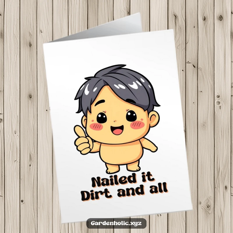 Funny Free Printable Congrats Card: Dirt smudge character giving a big thumbs up, exuding cheerful success.