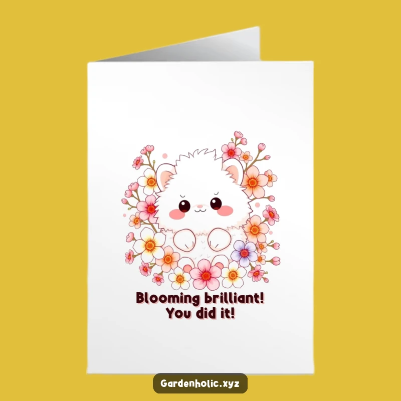 Free Printable Congrats Card: Fluffy Blossom Creature Success Downloadable Gift