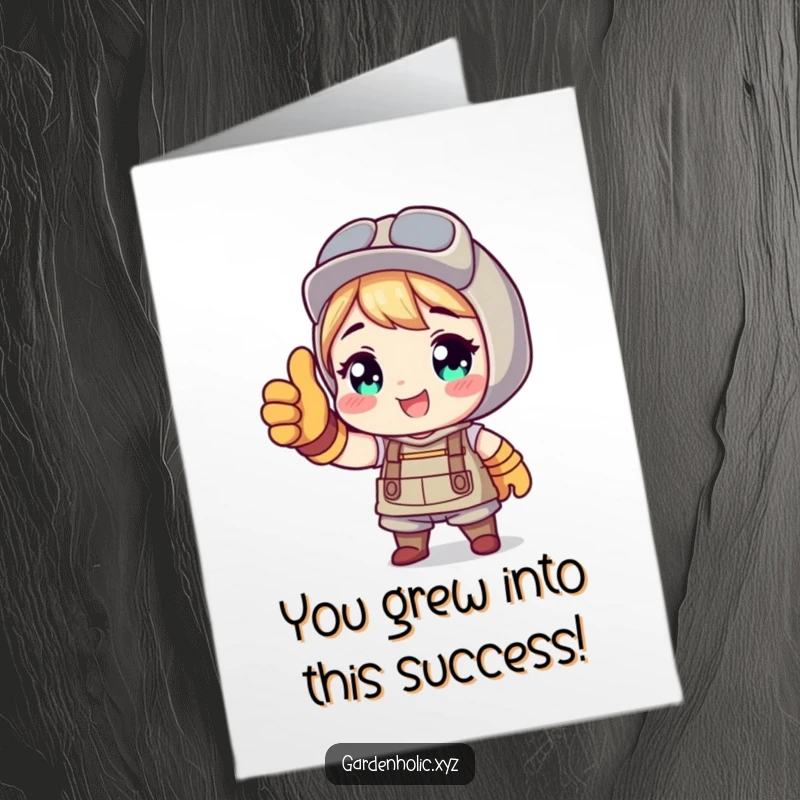 Funny Free Printable Congrats Card: Gardener with gloves giving thumbs up, celebrating success.
