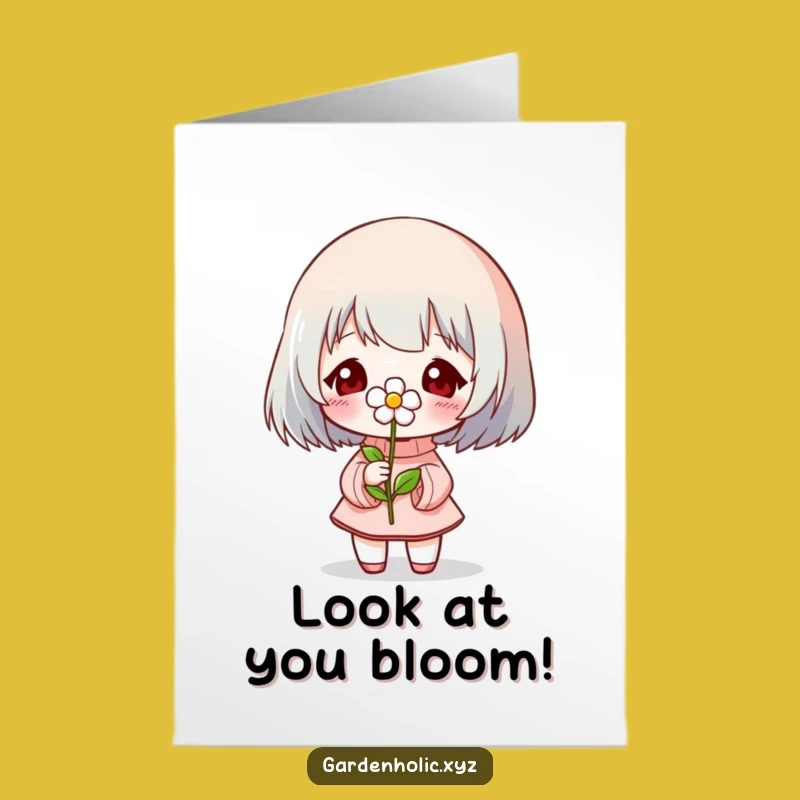 Free Printable Congrats Card: Funny Flower Blooming Character, DIY Downloadable Joy