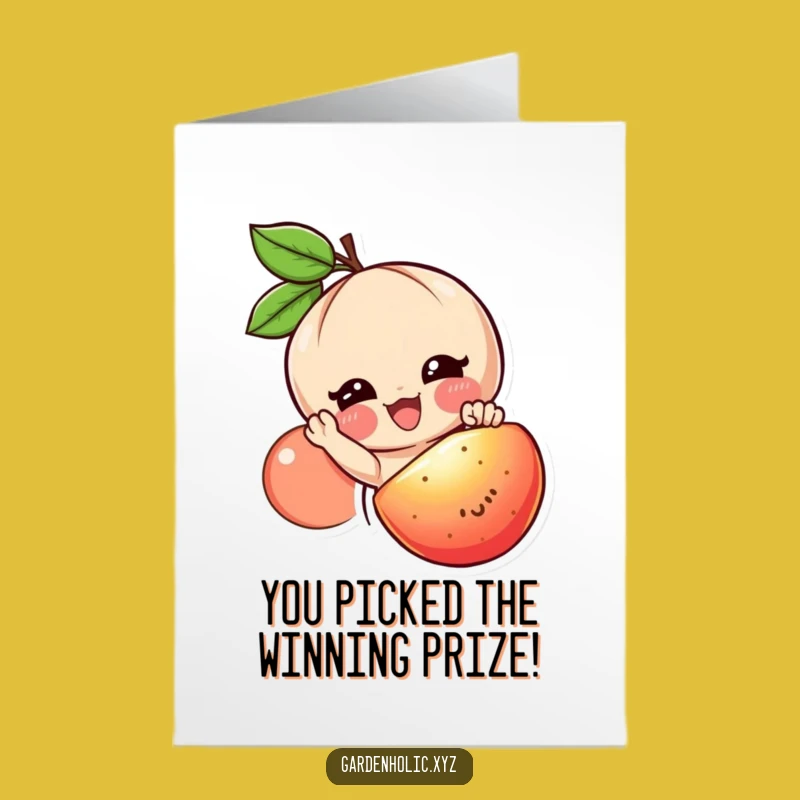 Free Printable Congrats Card: Fruit Reaching Character - Funny Downloadable DIY Gift