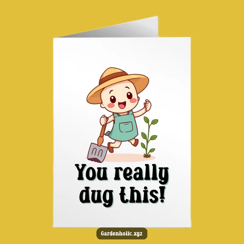 Free Printable Gardening Hoe Card: Funny Hop Congratulations Downloadable Gift