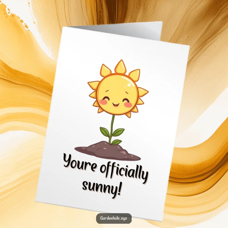Funny Free Printable Congratulations Card: A smiling sun beams warmth upon a small, thriving plant, celebrating achievement.