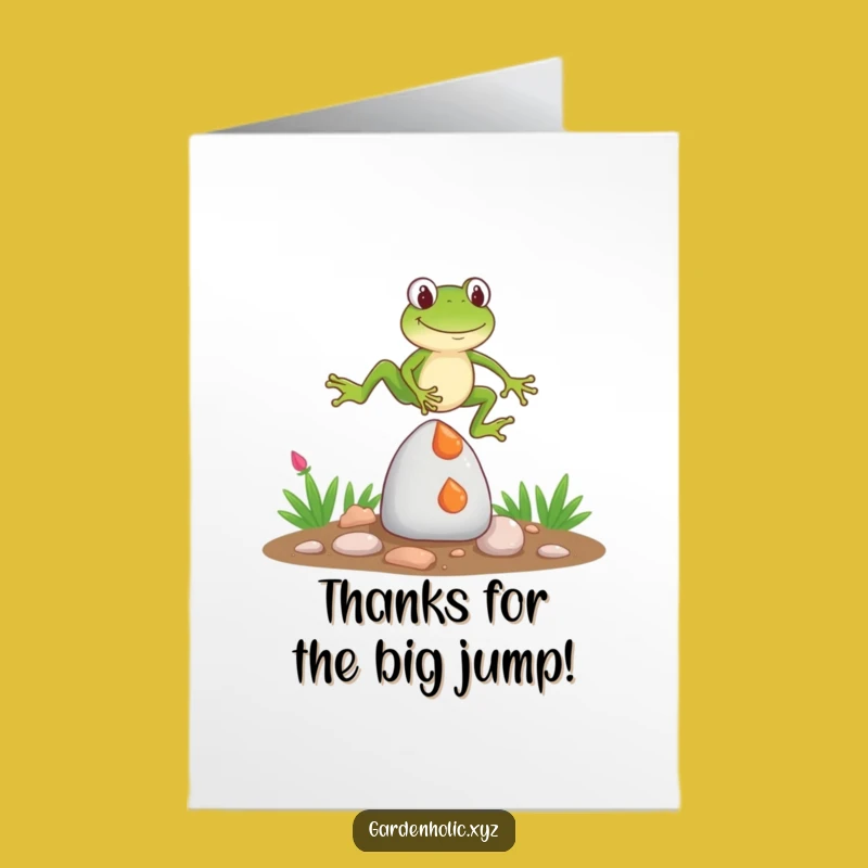 Free Printable Funny Frog Thank You Card: Gnome Jump Gratitude Download