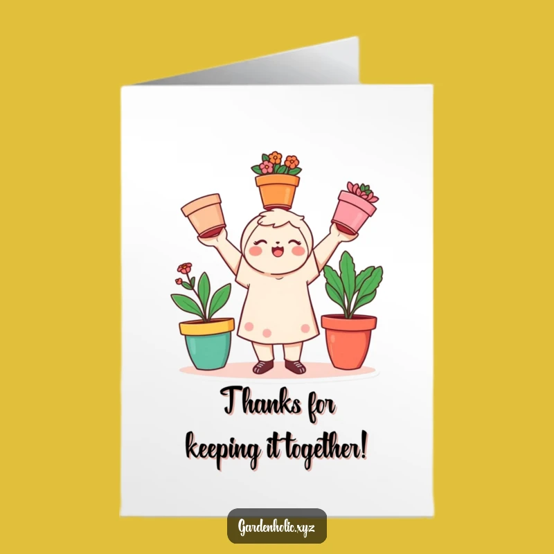 Free Printable Thank You Card: Juggling Gardener, Colorful Thanks, Flower Pot Gratitude