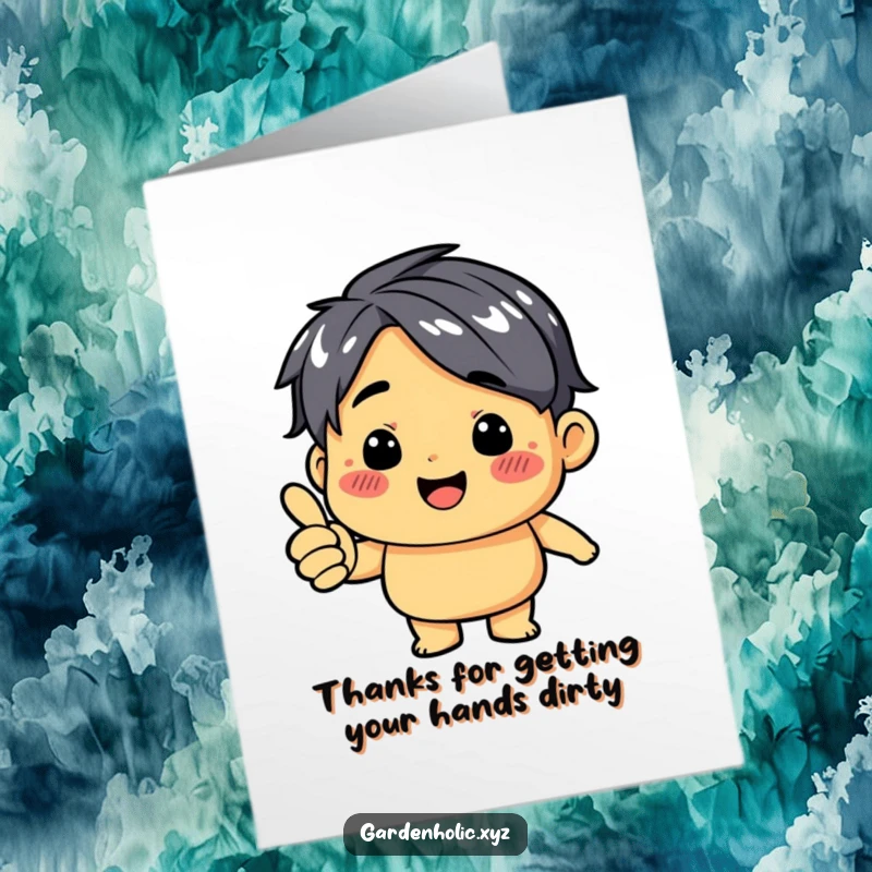 Funny Free Printable Thank You Card: Dirt smudge character with a cheeky grin and a thumbs up.