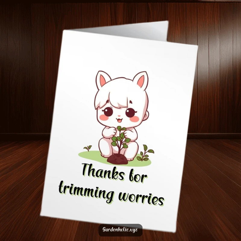 Funny Free Printable Thank You Card: A character expertly tending to a small plant, conveying focused and heartfelt appreciation.