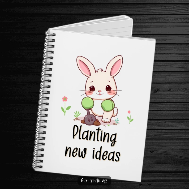 Funny bunny notebook featuring a cute bunny in oversized gardening gloves, digging happily, perfect for jotting notes with a fun gift.