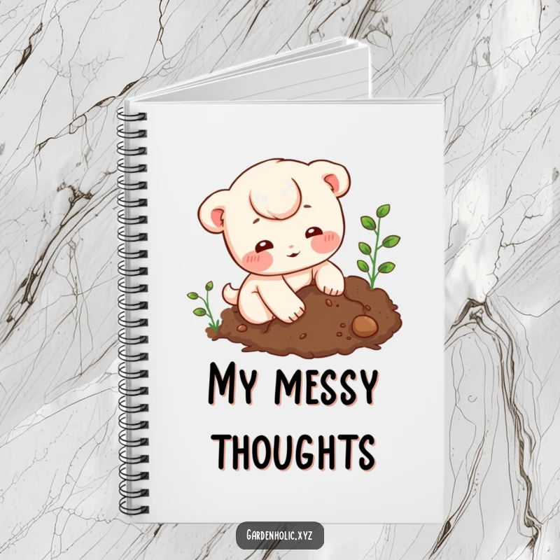 Funny Notebook: Cover features a character with rosy cheeks digging in rich soil, perfect for gardening notes.