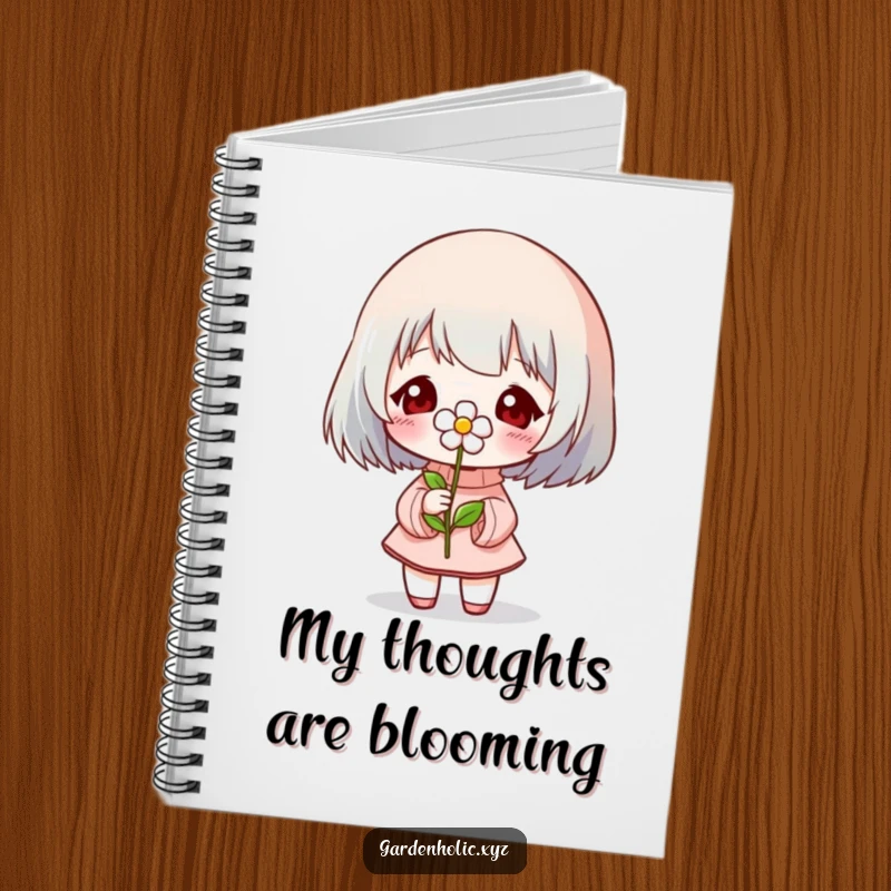 Funny Notebook: A character joyfully showcases a small, blooming flower, inspiring creativity and positive thoughts.