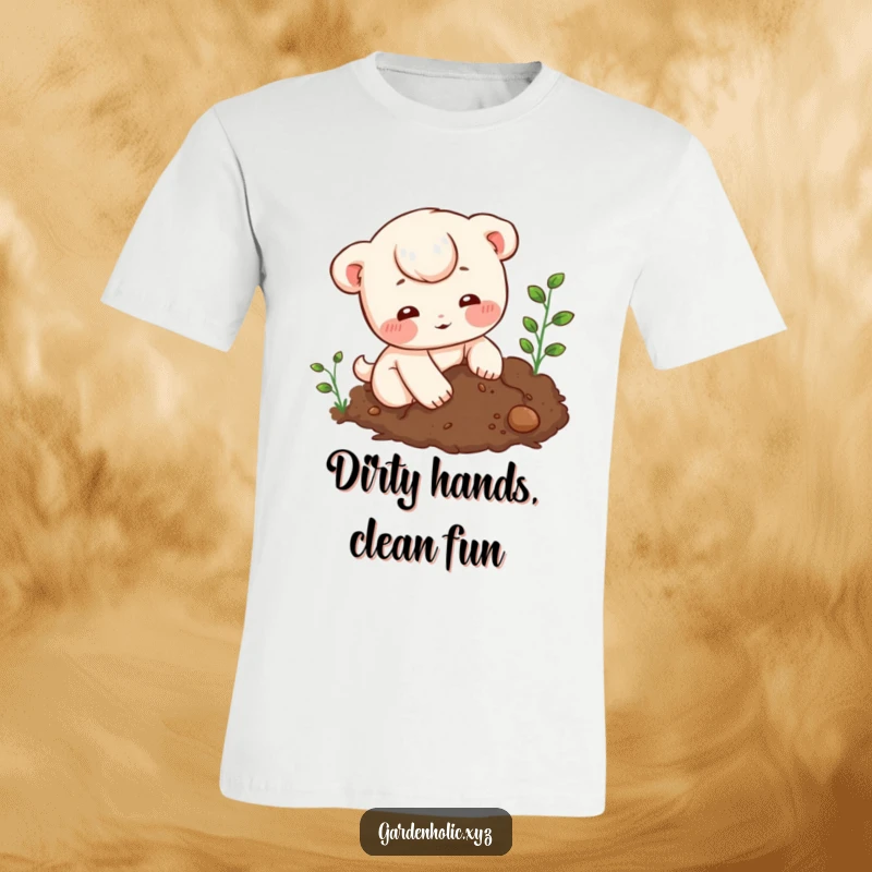 Funny T-Shirt: A character with flushed cheeks actively digging into rich soil, symbolizing a love for the earth.