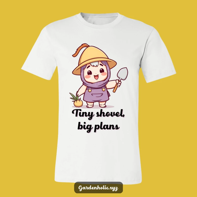 Funny Gardener T-Shirt: Joyful Character with Hat Waving Trowel - Hilarious Gift Idea