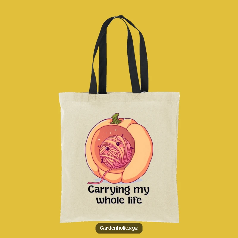 Funny Yarn Pumpkin Tote Bag: Cozy Yarn Ball Rolling, Groovy Gift
