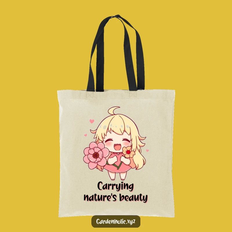 Funny Cute Flower Character Tote Bag, Joyful Blooming Flower Accessory, Practical Funny Gift