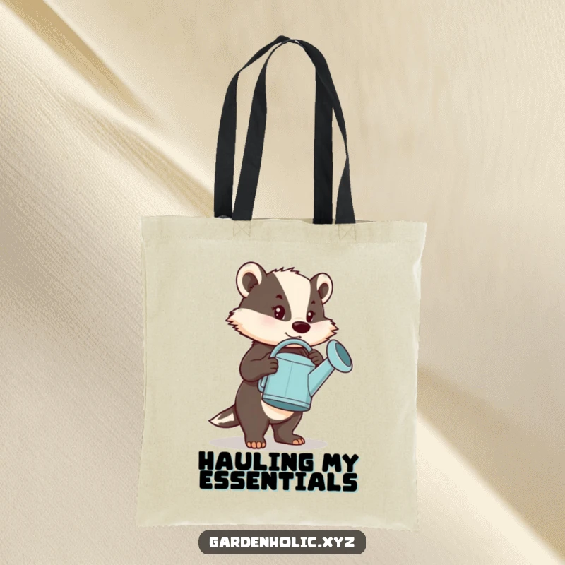 Funny Tote Bag: A tenacious badger lugging an oversized watering can, representing big efforts and playful spirit.